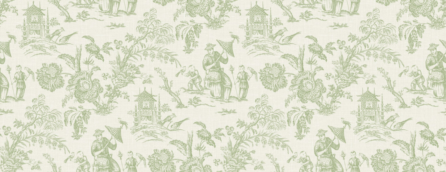 FC62804F Seabrook Designs French Country Fabric Chinoiserie Linen Fabric Herb