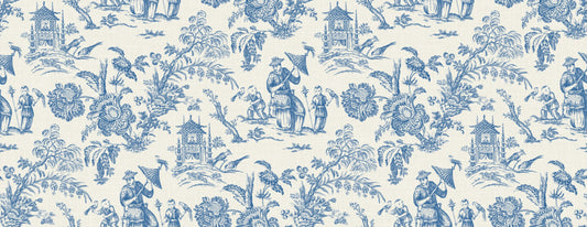 FC62812F Seabrook Designs French Country Fabric Chinoiserie Linen Fabric Denim Wash