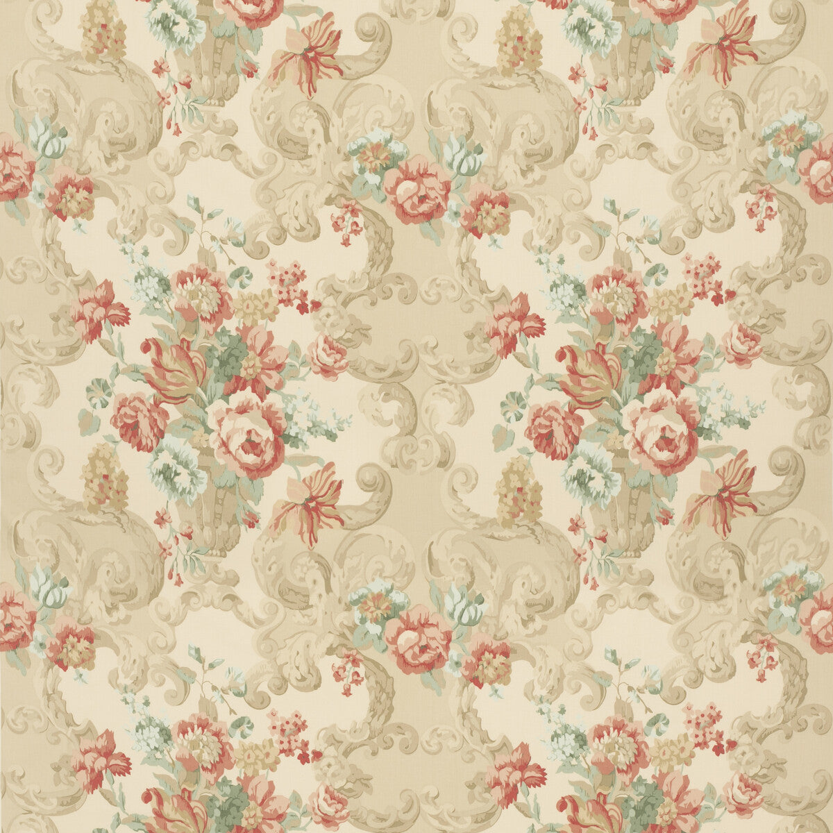 FD2011-R114 FLORAL ROCOCO LOVAT/RED MULBERRY Fabrics Drapery Upholstery