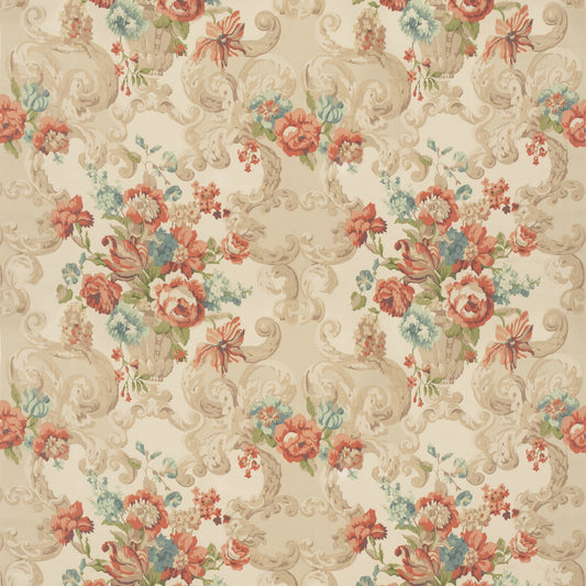 FD2011-V117 FLORAL ROCOCO RED/GREEN MULBERRY Fabrics Drapery Upholstery