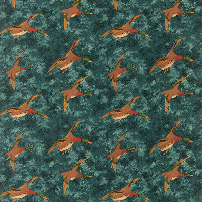 FD2027-R11 FOREST DUCKS VELVET TEAL MULBERRY Fabrics Drapery Upholstery