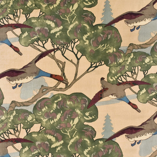FD258-L102 FLYING DUCKS VELVET CAMEL MULBERRY Fabrics Drapery Upholstery