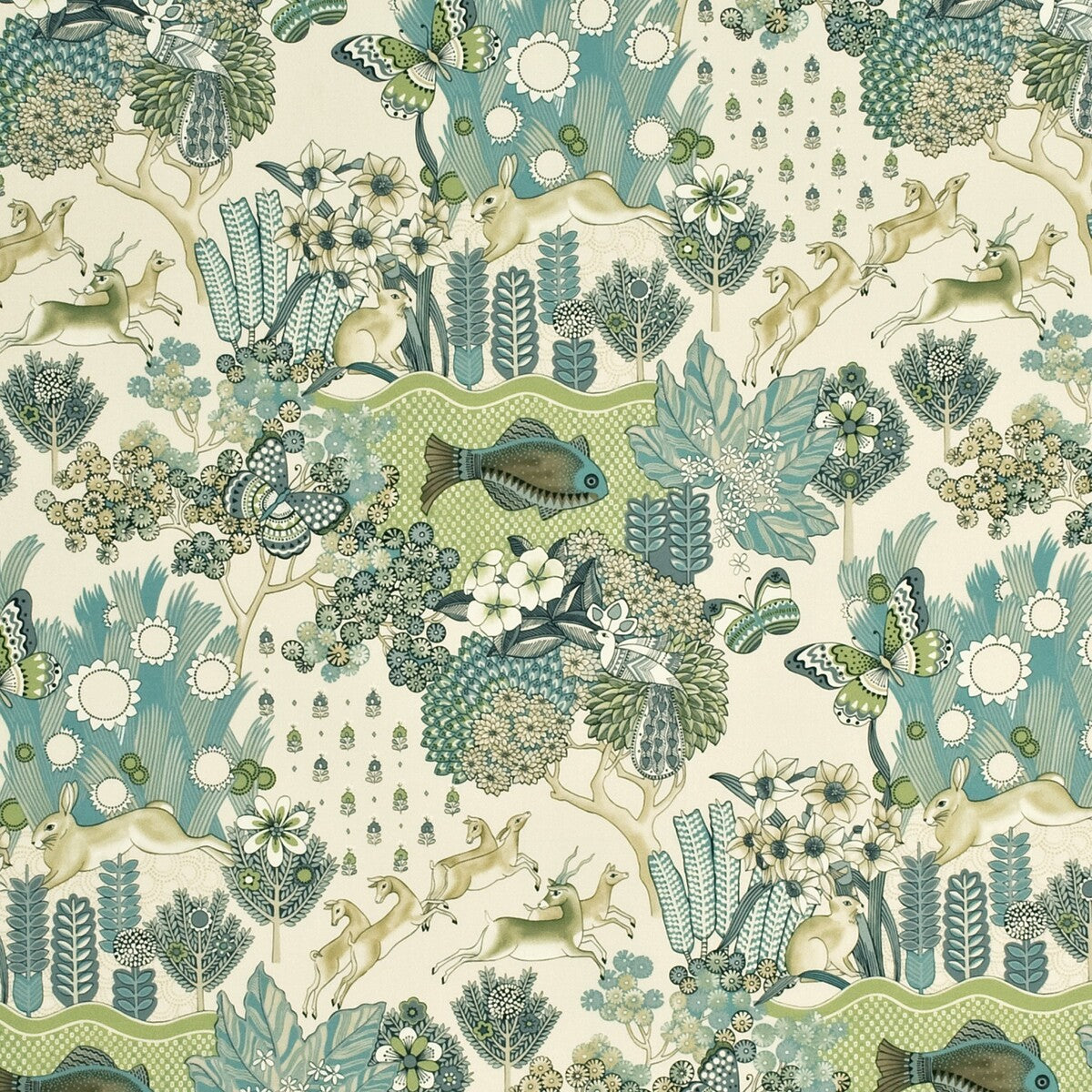 FD259-R38 GLENDALE TEAL/LEAF MULBERRY Fabrics Drapery Upholstery