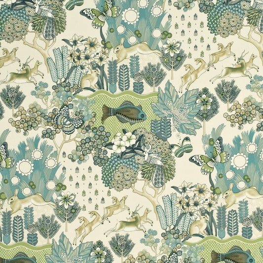 FD259-R38 GLENDALE TEAL/LEAF MULBERRY Fabrics Drapery Upholstery