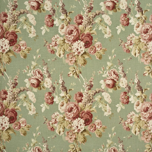 FD264-S38 VINTAGE FLORAL CORAL/SAGE MULBERRY Fabrics Drapery Upholstery
