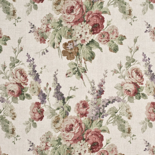 FD264-W46 VINTAGE FLORAL ROSE/GREEN MULBERRY Fabrics Drapery Upholstery