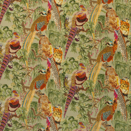 FD268-H46 GAME BIRDS VELVET FIG/MULTI MULBERRY Fabrics Drapery Upholstery