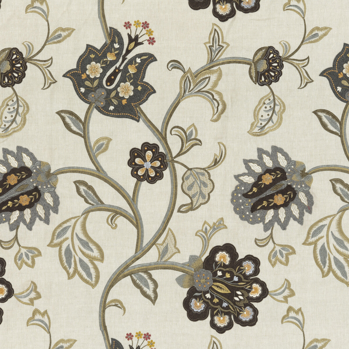 FD763-A15 FLORAL FANTASY WOODSMOKE MULBERRY DRAPERY