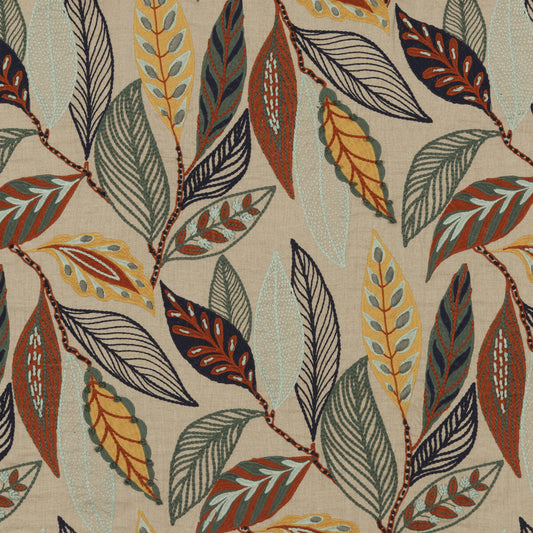 FD766-H43 FOREST LEAVES INDIGO/TEAL MULBERRY Fabrics Drapery Upholstery