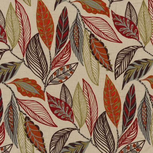 FD766-V54 FOREST LEAVES RED/PLUM MULBERRY Fabrics Drapery Upholstery