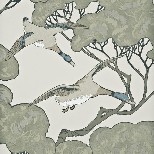 FG066-J80 MULBERRY FLYING DUCKS SILVER/TAUPE