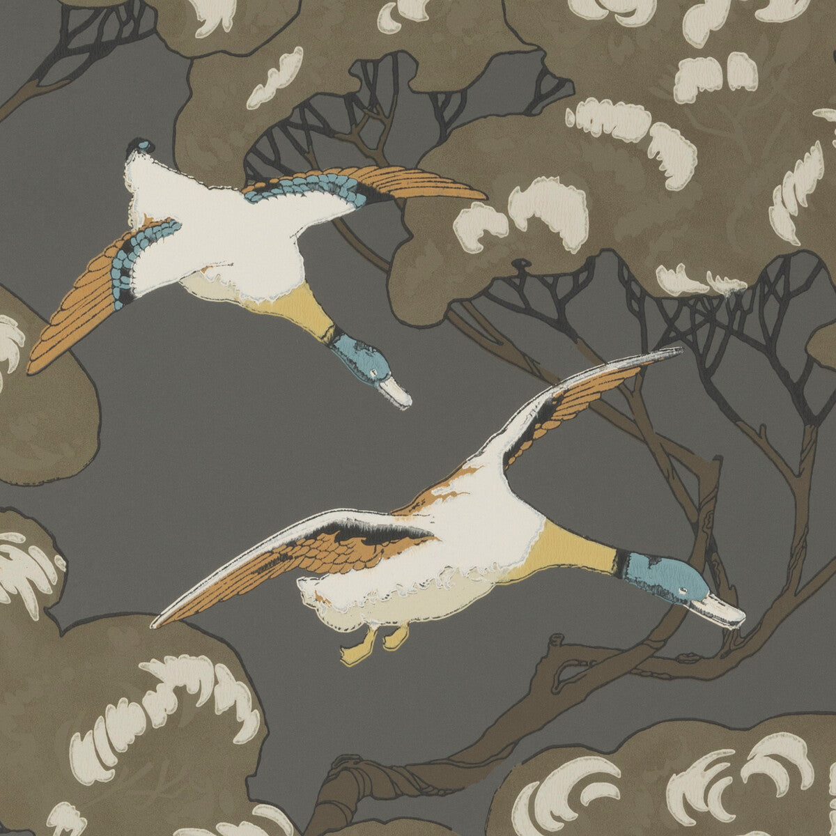FG090-A101 FLYING DUCKS CHARCOAL MULBERRY Wallpaper