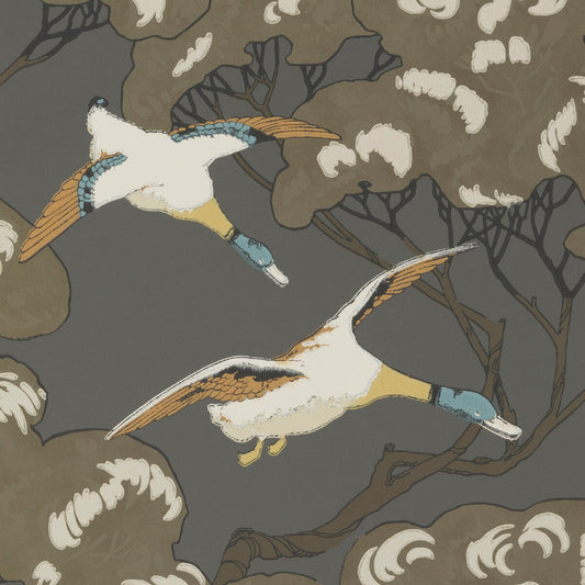 FG090-A101 FLYING DUCKS CHARCOAL MULBERRY Wallpaper