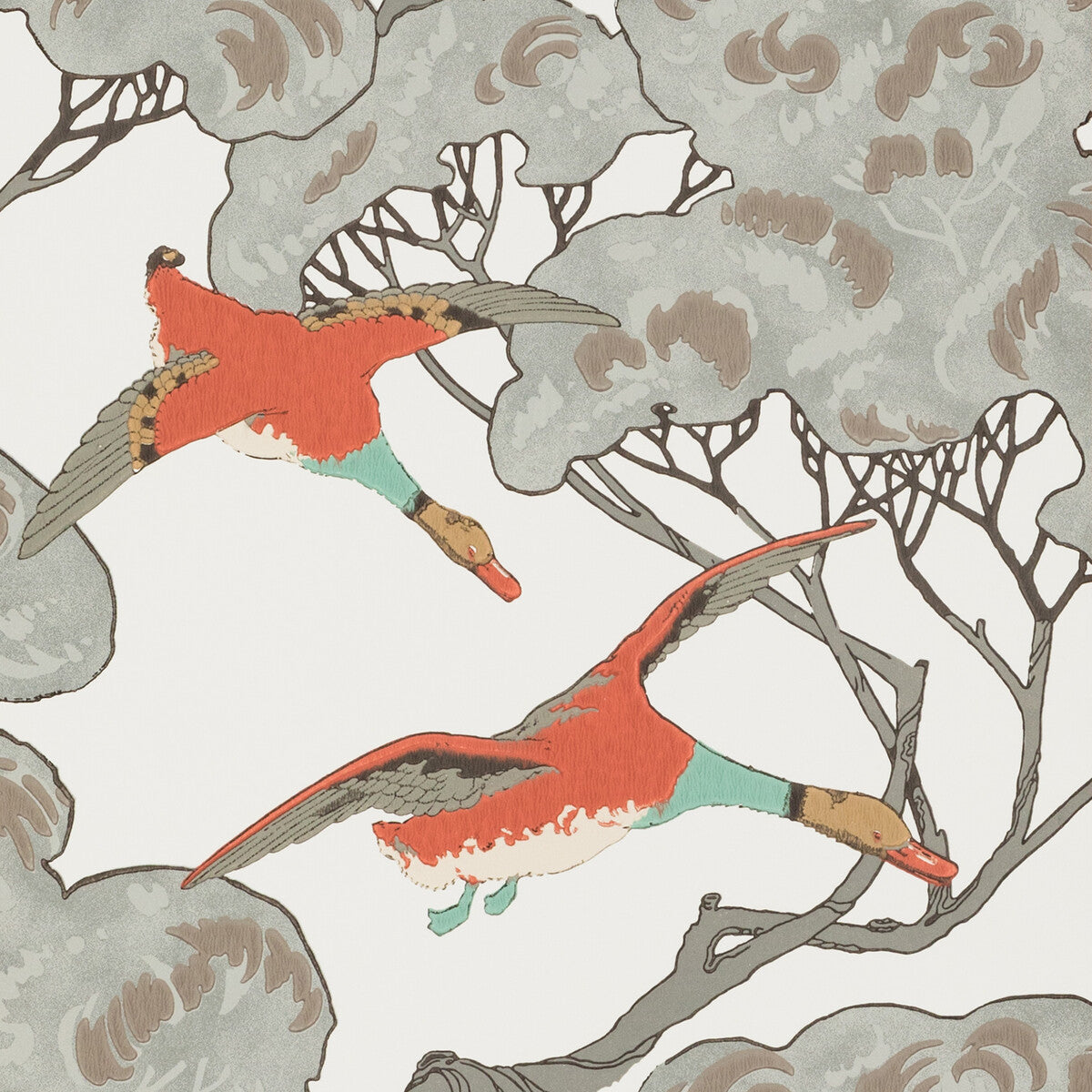 FG090-J87 FLYING DUCKS CORAL/CLAY MULBERRY Wallpaper