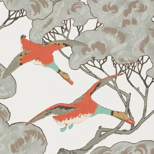 FG090-J87 FLYING DUCKS CORAL/CLAY MULBERRY Wallpaper