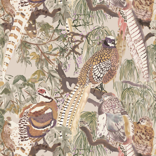 FG101-J52 GAME BIRDS ANTIQUE MULBERRY Wallpaper