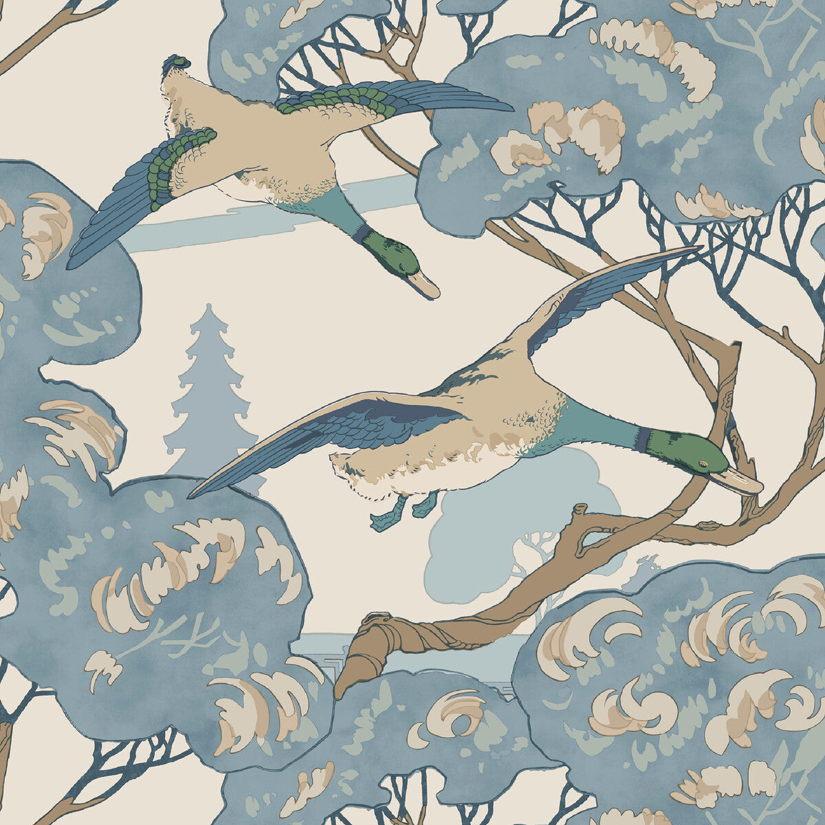 FG102-H101 GRAND FLYING DUCKS BLUE MULBERRY Wallpaper