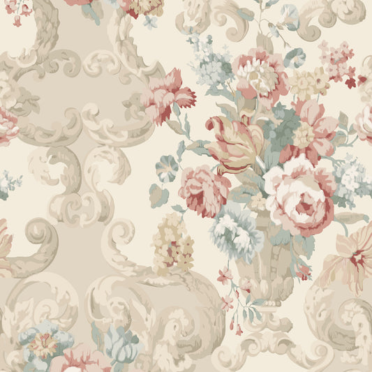 FG103-R114 FLORAL ROCOCO LOVAT/RED MULBERRY Wallpaper