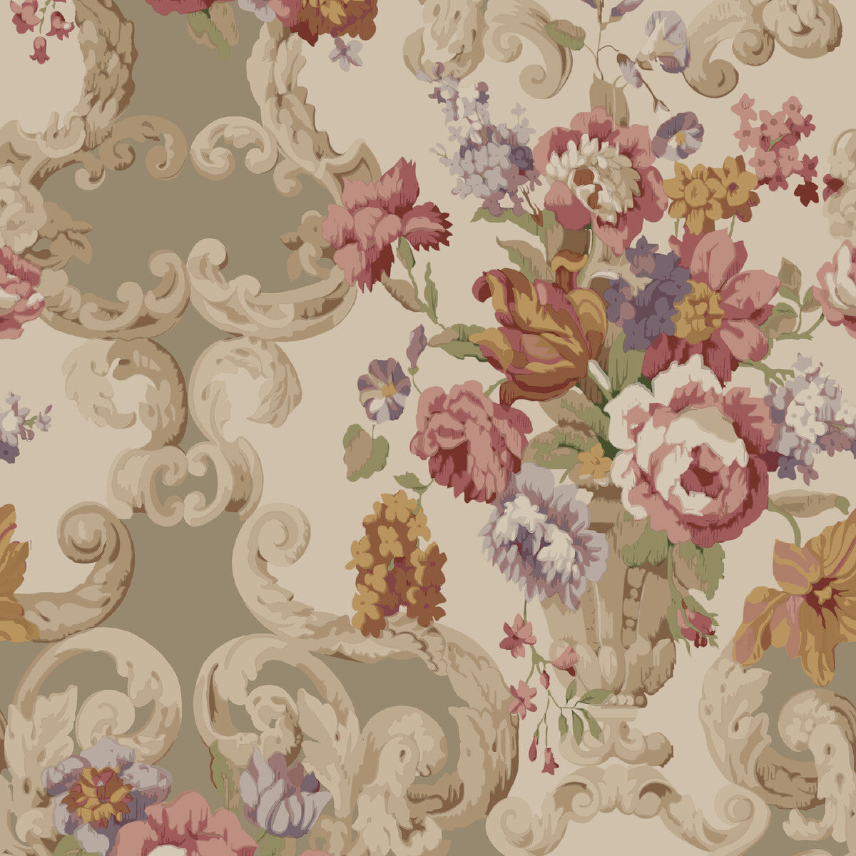 FG103-V54 FLORAL ROCOCO RED/PLUM MULBERRY Wallpaper
