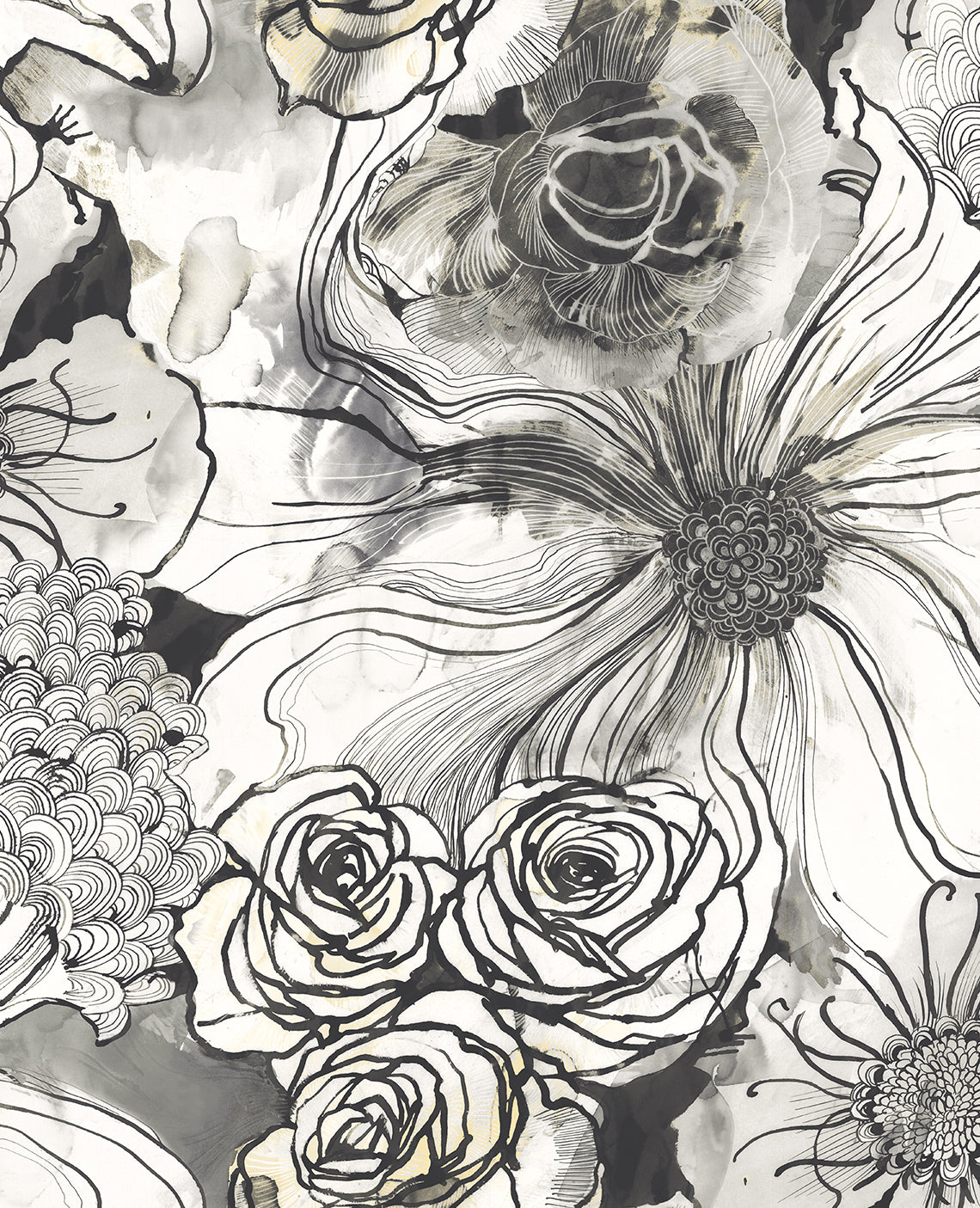 HG10100 Harry & Grace Harry & Grace Peel and Stick Wallpaper Ink Rose Onyx