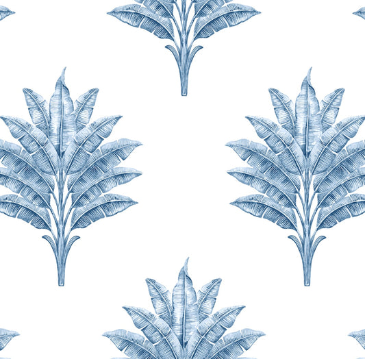 HG10602 Harry & Grace Harry & Grace Peel and Stick Wallpaper Sea Breeze Palm Coastal Blue