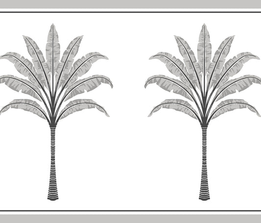 HG10808B Harry & Grace Harry & Grace Peel and Stick Wallpaper Montgomery Palm Border Harbor Grey