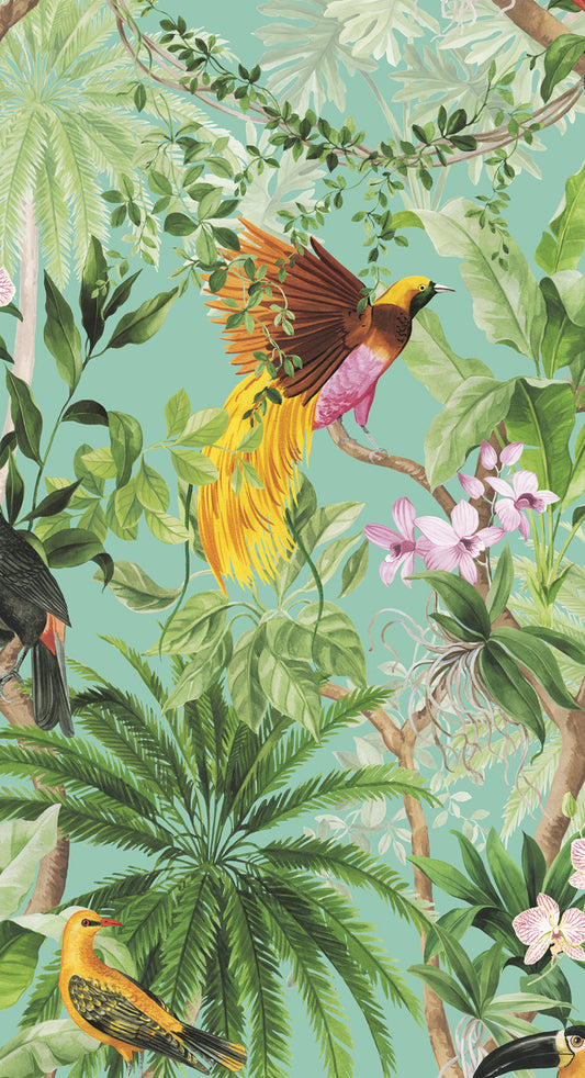 HG10902 Harry & Grace Harry & Grace Peel and Stick Wallpaper Tropical Bird Aqua