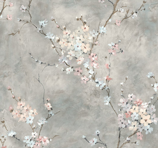 HG11808 Harry & Grace Harry & Grace Peel and Stick Wallpaper Floral Blossom Grey