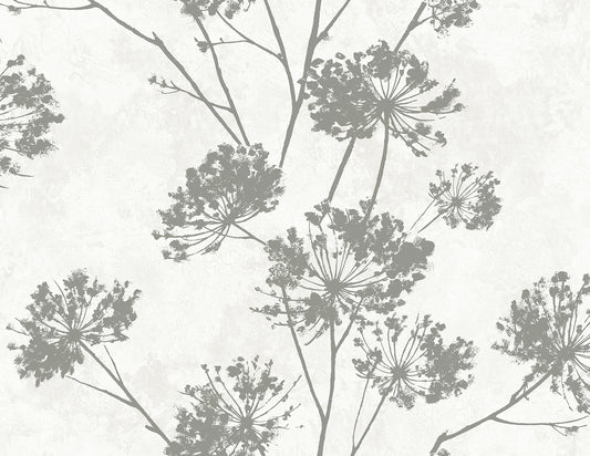 HG12108 Harry & Grace Harry & Grace Peel and Stick Wallpaper Dandelion Floral Metallic Silver