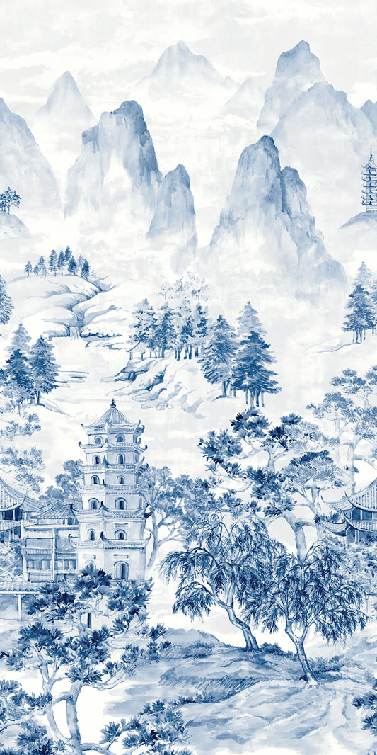 HG12502M Harry & Grace Harry & Grace Peel and Stick Wallpaper Misty Mountain Scenic Mural Bluestone