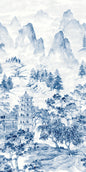 HG12502M Harry & Grace Harry & Grace Peel and Stick Wallpaper Misty Mountain Scenic Mural Bluestone