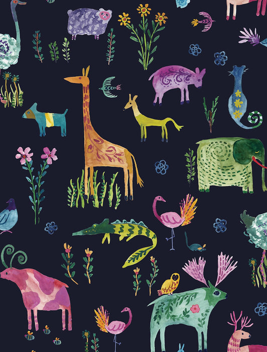 HG12802 Harry & Grace Harry & Grace Peel and Stick Wallpaper Animals Dark Blue
