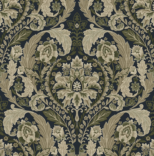 HG12902 Harry & Grace Harry & Grace Peel and Stick Wallpaper Thornton Vintage Damask Deep Sea