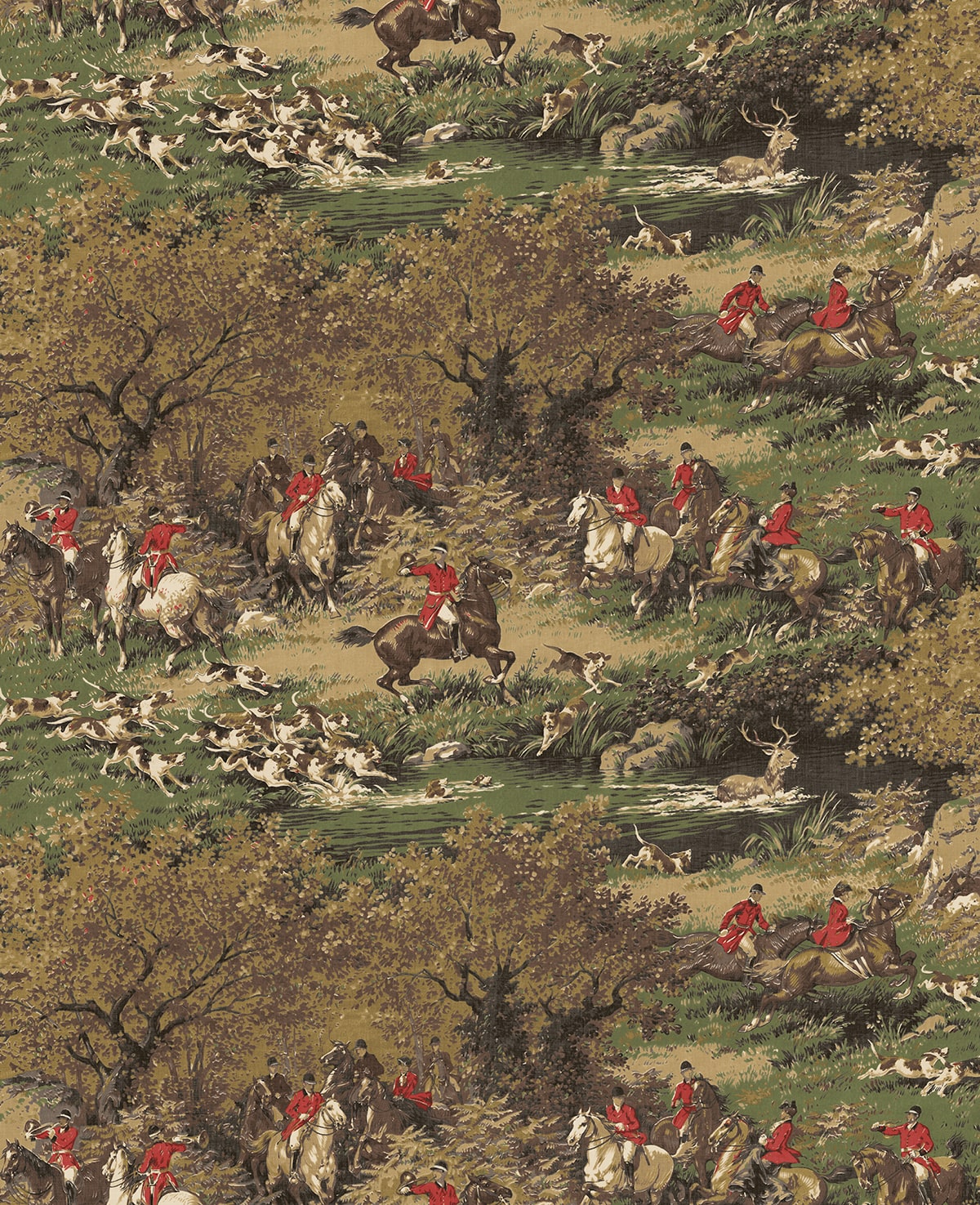 HG13005 Harry & Grace Harry & Grace Peel and Stick Wallpaper Taunton Hunt Scene Chestnut & Rosemary