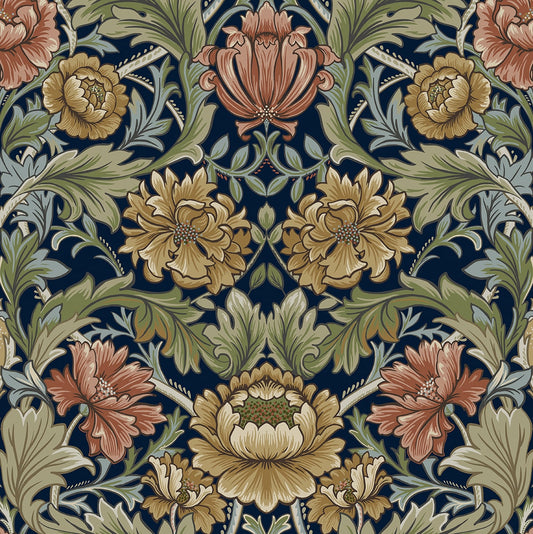 HG14002 Harry & Grace Harry & Grace Peel and Stick Wallpaper Acanthus Floral Cameo Dark Blue