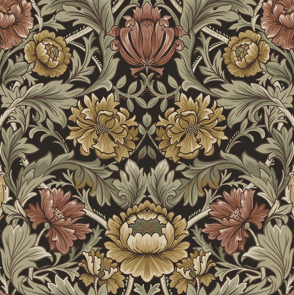 HG14006 Harry & Grace Harry & Grace Peel and Stick Wallpaper Acanthus Floral Cameo Espresso