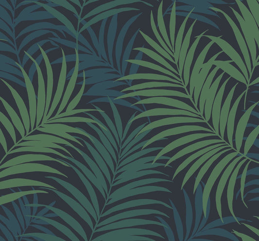 LN10112 Lillian August Luxe Retreat Wallpaper Via Palma Midnight Blue, Juniper, and Spearmint
