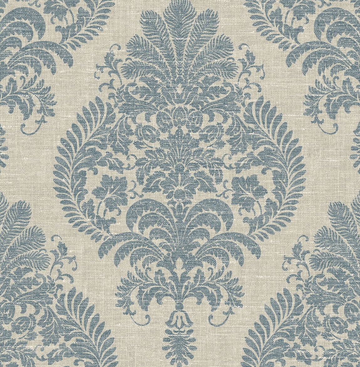 LN10402 Lillian August Luxe Retreat Wallpaper Antigua Damask Air Force Blue and Alabaster