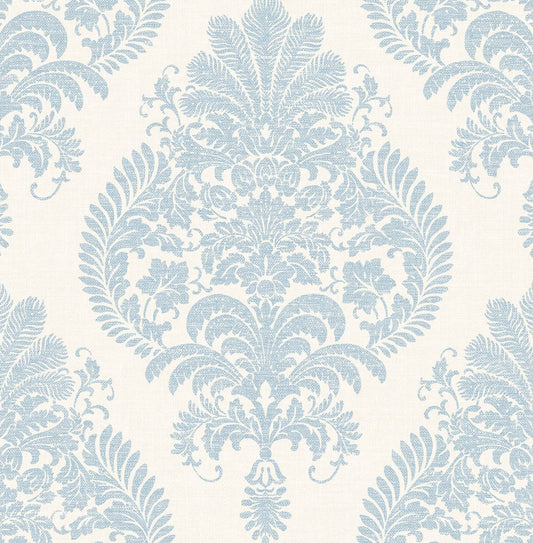 LN10412 Lillian August Luxe Retreat Wallpaper Antigua Damask Blue Frost and Bone White