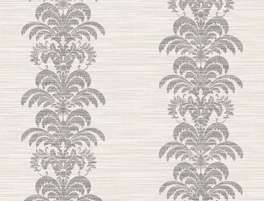LN10500 Lillian August Luxe Retreat Wallpaper Palm Frond Stripe Stringcloth Charcoal and Ivory