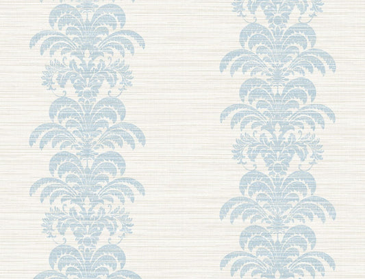 LN10502 Lillian August Luxe Retreat Wallpaper Palm Frond Stripe Stringcloth Blue Frost and Bone White