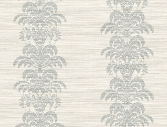 LN10508 Lillian August Luxe Retreat Wallpaper Palm Frond Stripe Stringcloth Cove Gray and Alabaster