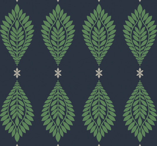 LN10612 Lillian August Luxe Retreat Wallpaper Mirasol Palm Frond Midnight Blue and Spearmint