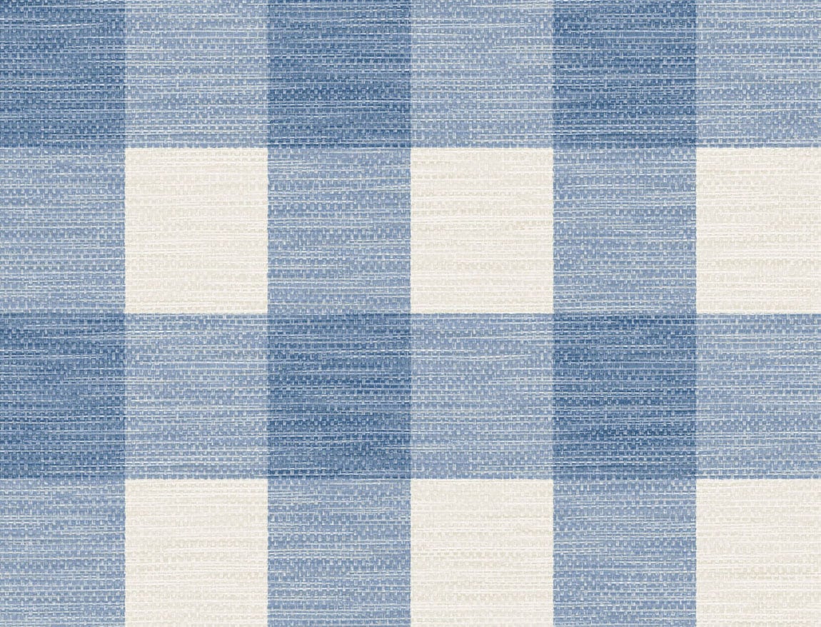 LN10802 Lillian August Luxe Retreat Wallpaper Rugby Gingham Coastal Blue and Ivory