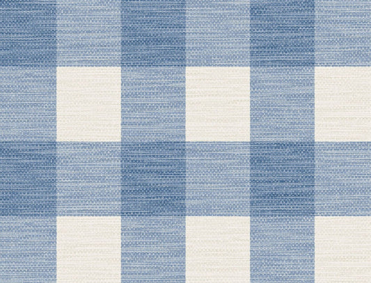 LN10802 Lillian August Luxe Retreat Wallpaper Rugby Gingham Coastal Blue and Ivory