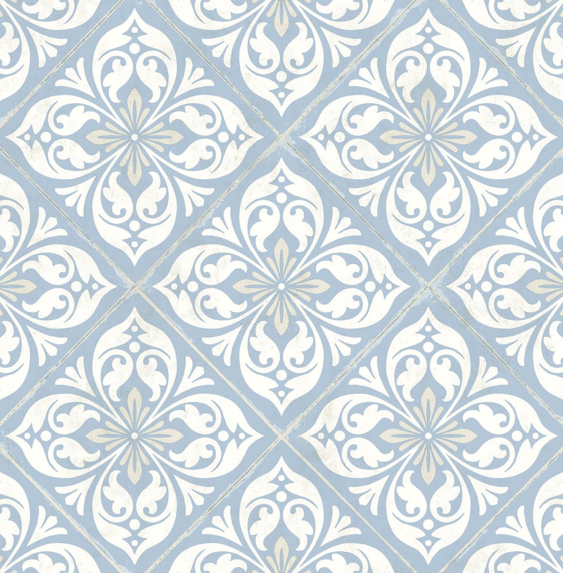 LN11002 Lillian August Luxe Retreat Wallpaper Plumosa Tile Carolina Blue and Arrowroot