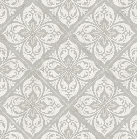 LN11008 Lillian August Luxe Retreat Wallpaper Plumosa Tile Cove Gray and Silver