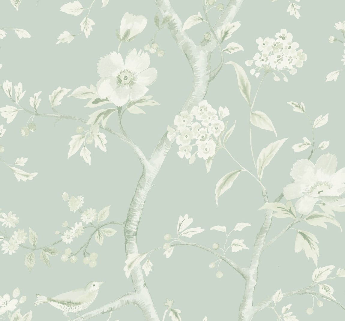 LN11104 Lillian August Luxe Retreat Wallpaper Southport Floral Trail Sea Glass and Ivory