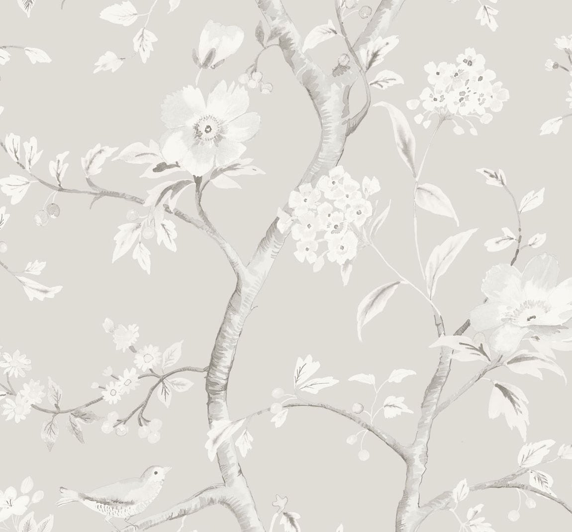 LN11108 Lillian August Luxe Retreat Wallpaper Southport Floral Trail Metallic Silver and Fog