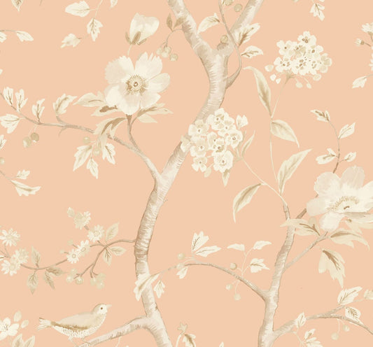 LN11111 Lillian August Luxe Retreat Wallpaper Southport Floral Trail Soft Melon and Arrowroot